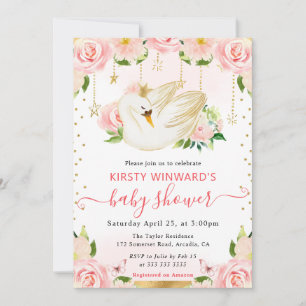 Invitation Fête de Naissance Élégante Fleurie Aquarelle Cygne