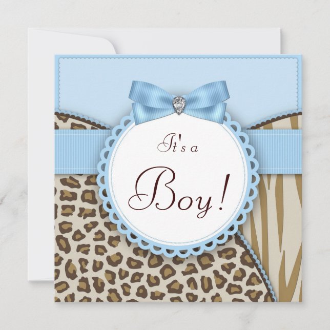 Invitation Fête de naissance élégante marron et bleue pour ga (Devant)