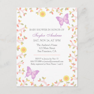 Invitation Fête de Naissance Élégante Papillon Feuilles de Pr