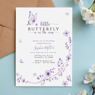 Invitation Fête de naissance élégante papillon lavande violet