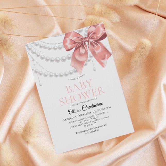 Invitation Fête de naissance élégante pour bébé fille avec no (Créateur téléchargé)