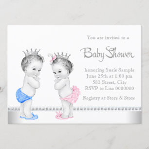 Invitation Fête de naissance élégante rose et bleue pour des 