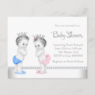 Invitation Fête de naissance élégante rose et bleue pour des