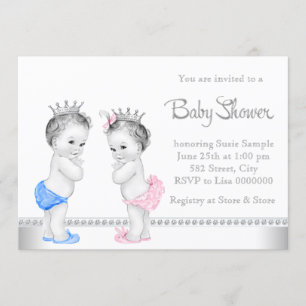 Invitation Fête de naissance élégante rose et bleue pour des