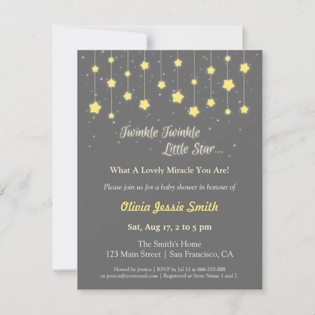 Invitation Fête de Naissance Élégante Twinkle Twinkle Little  (Devant)