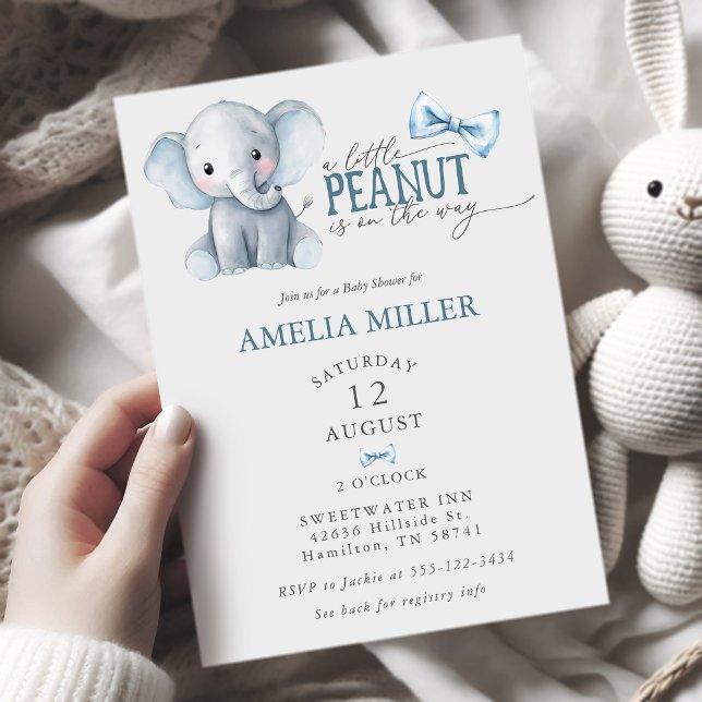 Invitation Fête de naissance éléphant aquarelle nœud papillon (Baby Boy Bowtie Watercolor Elephant Baby Shower Invitation)