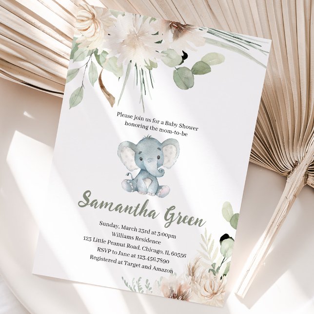 Invitation Fête de naissance éléphant neutre (Créateur téléchargé)