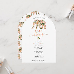 Invitation Fête de naissance éléphants ornés de Paisley indie