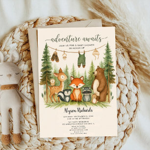 Invitation Fête de naissance en forêt automnale neutre en mat