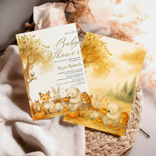 Invitation Fête de naissance en forêt automnale neutre en mat