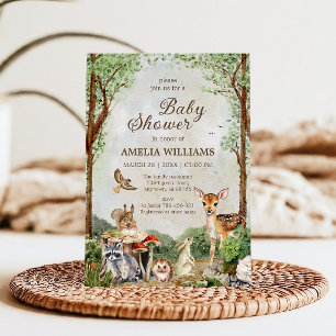 Invitation Fête de Naissance en Forêt Cerf Lapin Animaux de l