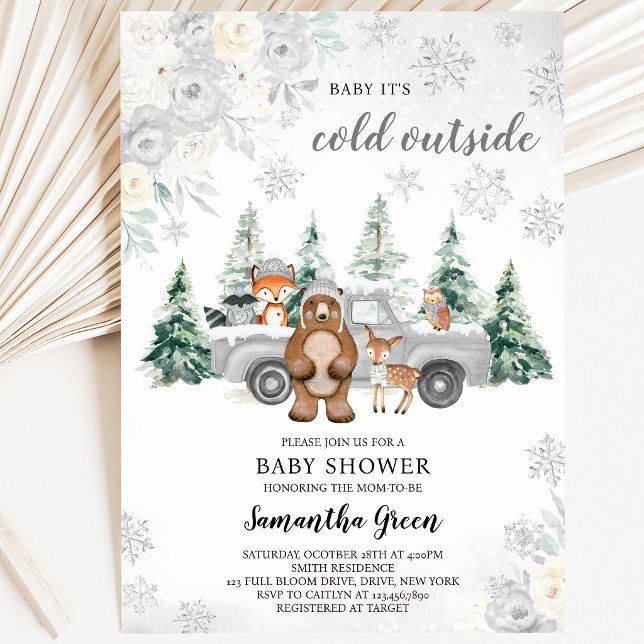 Invitation Fête de naissance en forêt hivernale argentée (Créateur téléchargé)