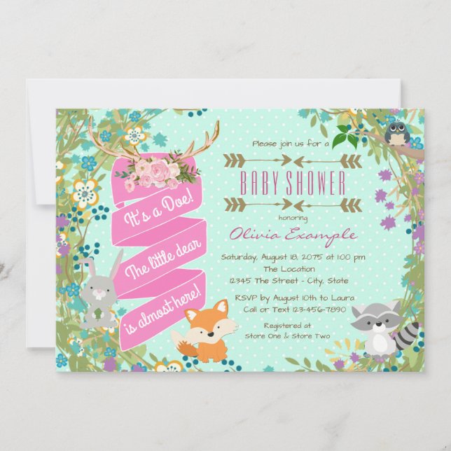 Invitation Fête de naissance en forêt pour filles (Devant)