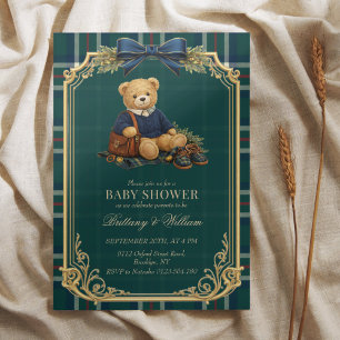 Invitation Fête de naissance en tartan d'ours en peluche Prép