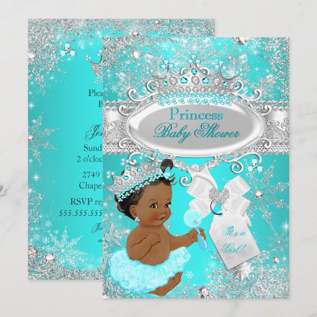 Invitation Fête de naissance Ethnique Aqua Princesse Wonderla (Devant / Derrière)
