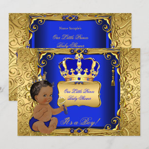 Invitation Fête de naissance Ethnique Garçon Royal Bleu Or