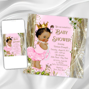 Invitation Fête de naissance Ethnique Princesse Tutu Rose Or