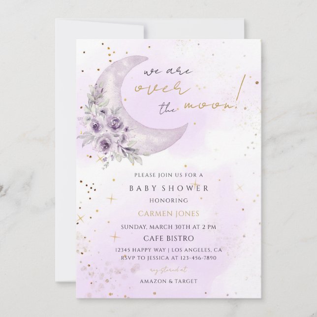 Invitation Fête de Naissance Étoile Pourpre Au-Dessus de la L (Devant)