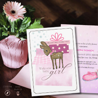 Invitation Fête de naissance faon à l'aquarelle Fantaisiste