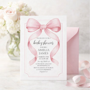 Invitation Fête de naissance fille à ruban rose