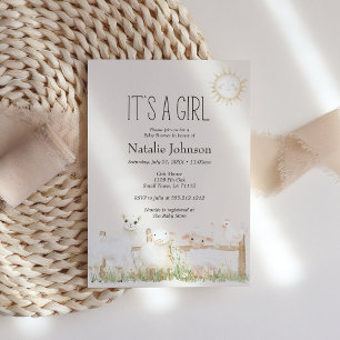 Invitation Fête de Naissance Fille Amis Prairie Animaux de Fe