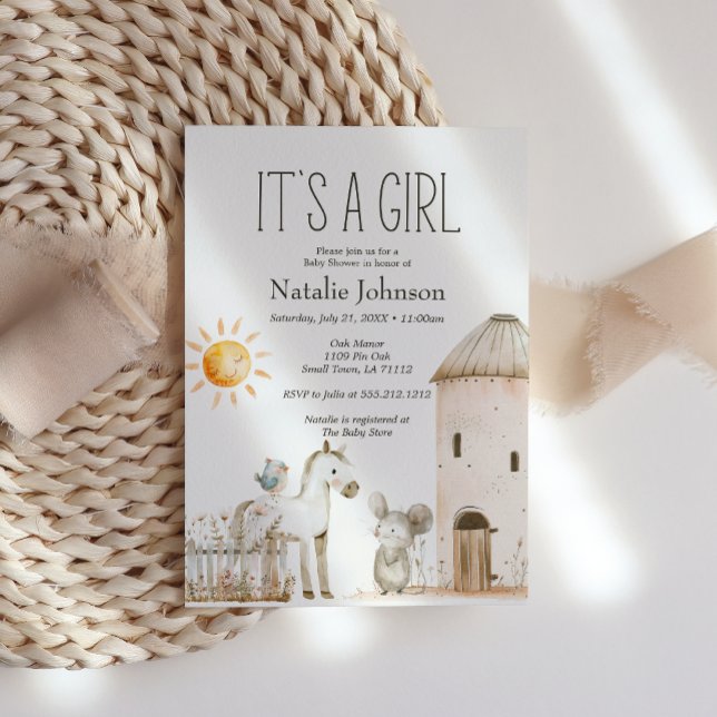 Invitation Fête de Naissance Fille Animaux de la Petite Ferme (Créateur téléchargé)