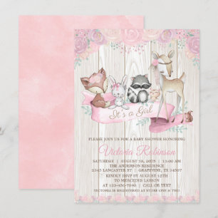 Invitation Fête de naissance Fille aquarelle Animaux de la fo