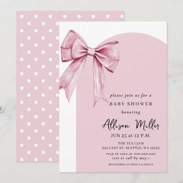 Invitation Fête de naissance fille arc-en-ciel rose Coquette (Devant / Derrière)