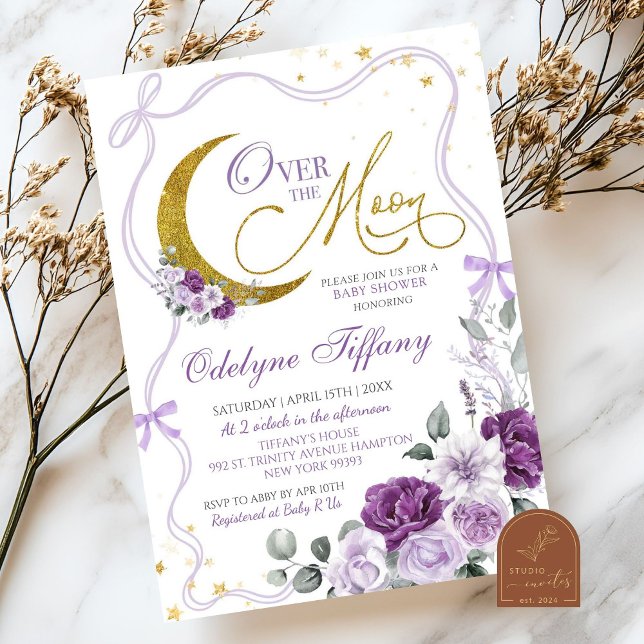 Invitation Fête de naissance Fille Arc-en-ciel Ruban Violet A (Créateur téléchargé)