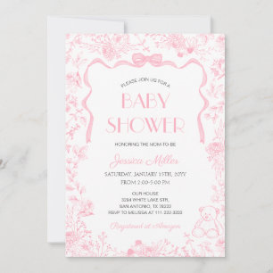 Invitation Fête de naissance fille au ruban rose Toile De Jou