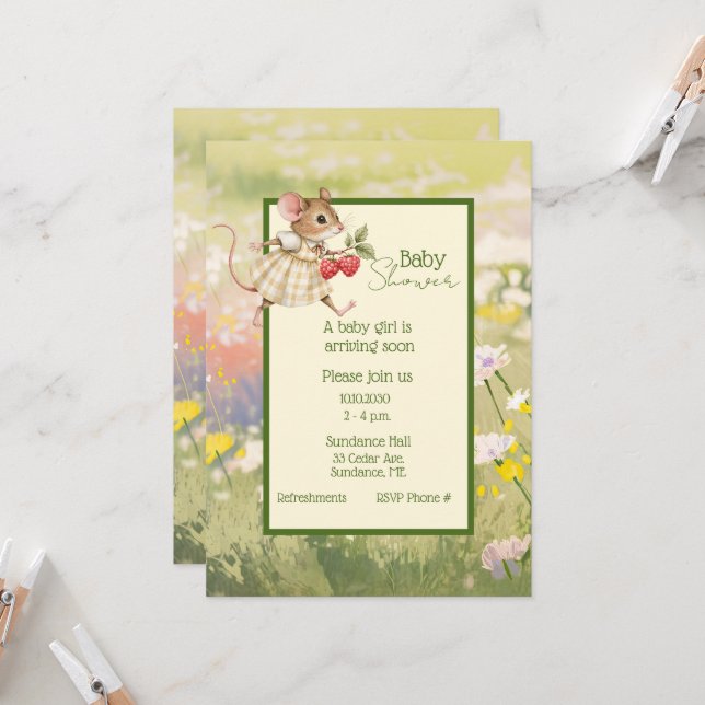 Invitation Fête de naissance fille aux animaux de la forêt (Devant/Arrière en situation)