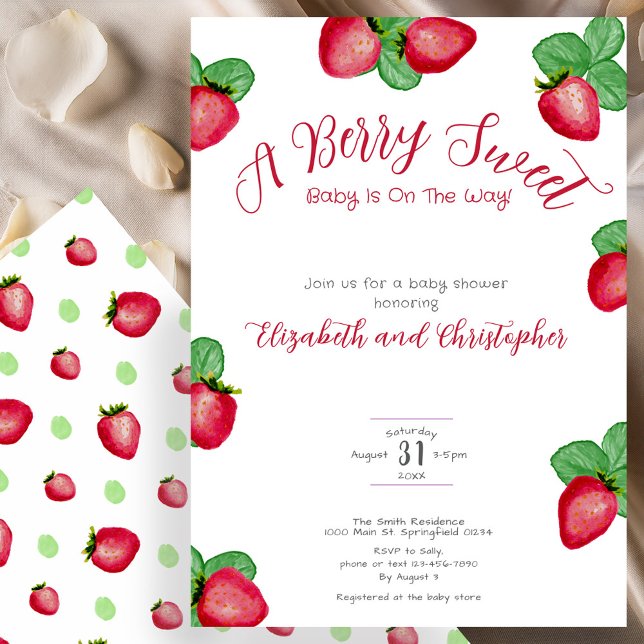Invitation Fête de Naissance Fille aux Fraises Sucrées Rouges (Créateur téléchargé)
