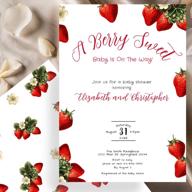 Invitation Fête de Naissance Fille aux Fraises Sucrées Rouges (Créateur téléchargé)