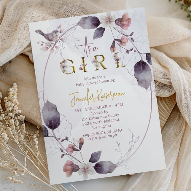 Invitation Fête de naissance Fille aux Oiseaux de la Forêt Fa (Créateur téléchargé)