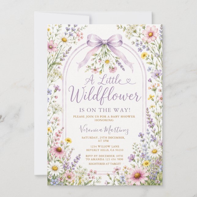 Invitation Fête de naissance Fille Bordure de fleurs sauvages (Devant)
