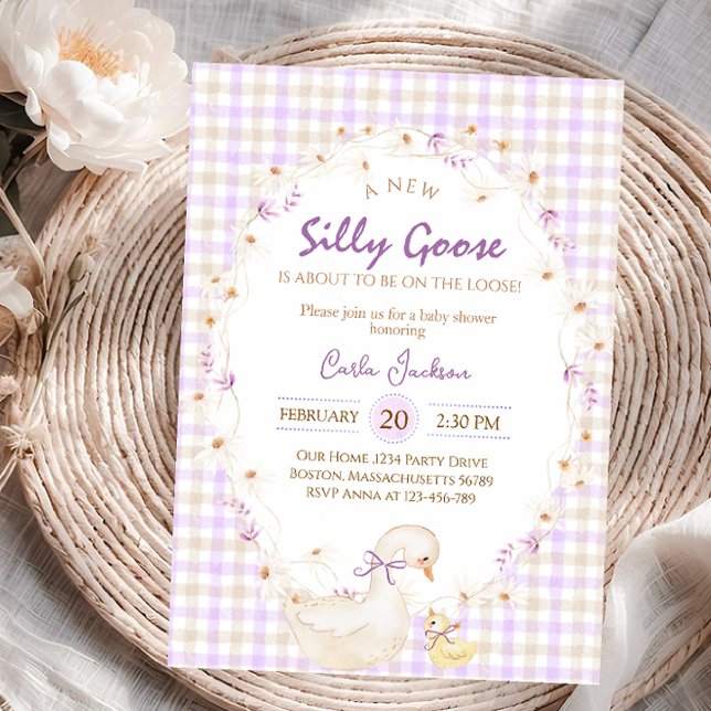 Invitation Fête de Naissance Fille Canard Gingham Oie Folle (Créateur téléchargé)