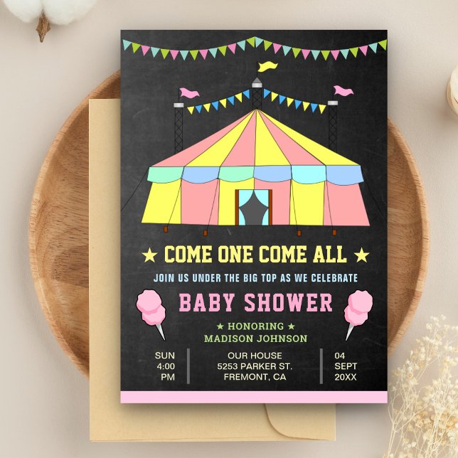 Invitation Fête de Naissance Fille Carnaval Rose Cirque (Créateur téléchargé)