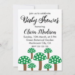 Invitation Fête de naissance Fille Champignons Verts