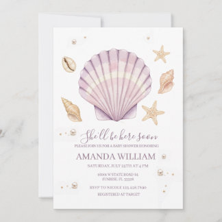 Invitation Fête de naissance fille Coquillage Rose