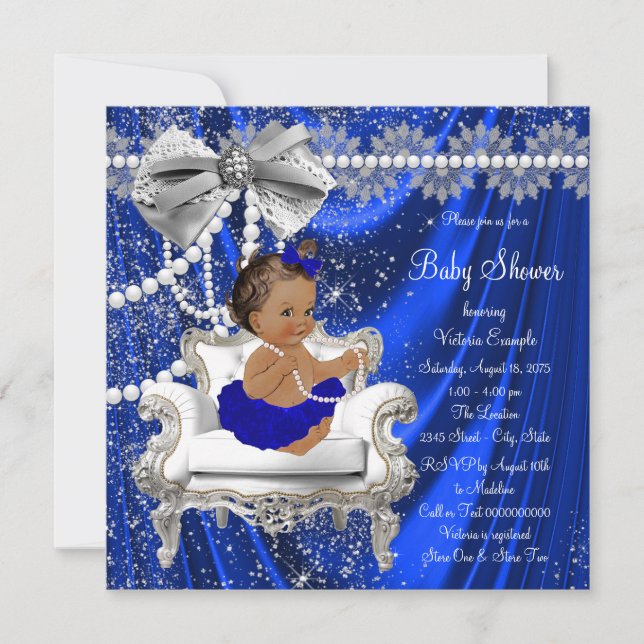 Invitation Fête de Naissance Fille Ethnique Perles Chaise Ble (Devant)