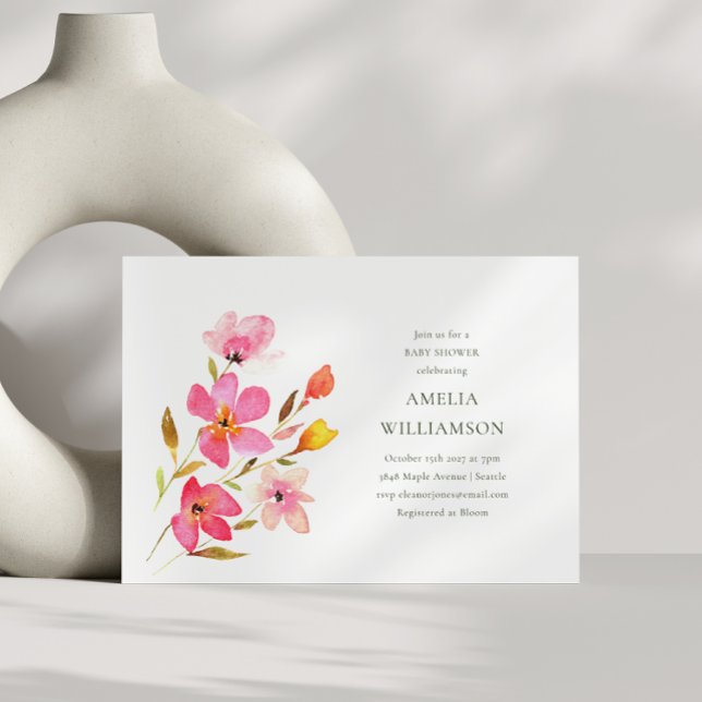 Invitation Fête de Naissance Fille Fleur Sauvage Aquarelle Br (Créateur téléchargé)