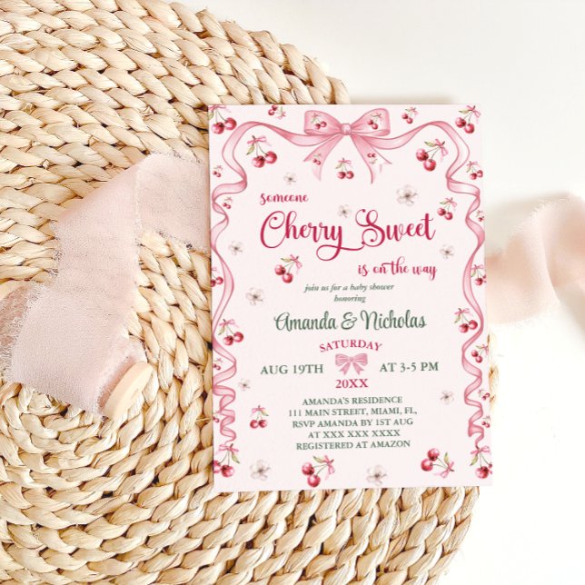 Invitation Fête de naissance Fille Florale Rose Cerise  (Créateur téléchargé)