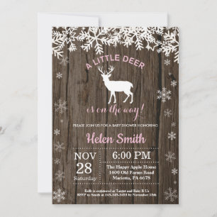 Invitation Fête de Naissance Fille Hiver Cerf Bois Rustique