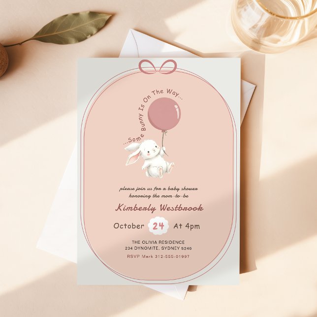 Invitation Fête de Naissance Fille Lapin Rose (Créateur téléchargé)