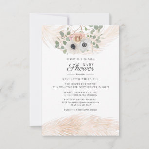 Invitation Fête de naissance Fille Moderne Herbe des Pampas F