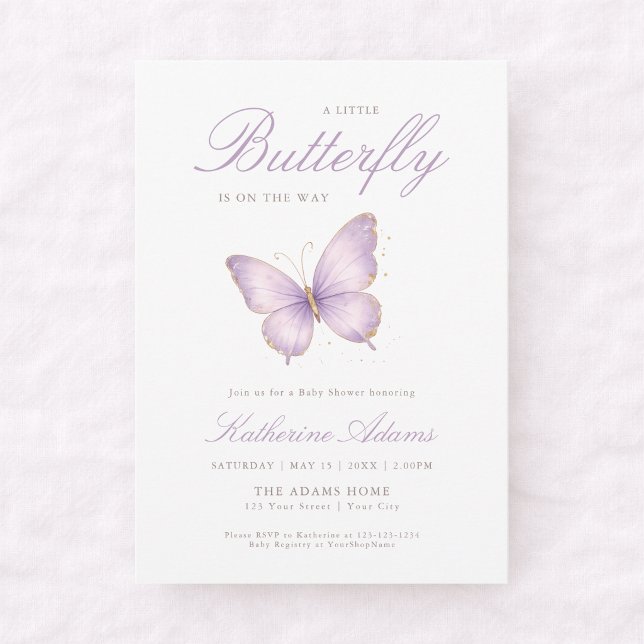Invitation Fête de Naissance Fille Papillon Violet Délicat (Créateur téléchargé)