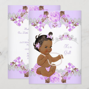 Invitation Fête de naissance Fille Princesse Violet Floral Et
