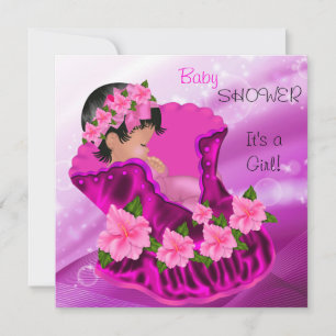 Invitation Fête de naissance fille rose afro-américaine Flora