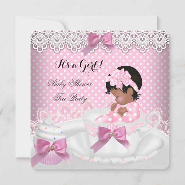 Invitation Fête de naissance Fille Rose Bébé Tasse à thé Cupc (Devant)