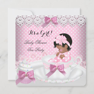 Invitation Fête de naissance Fille Rose Bébé Tasse à thé Cupc